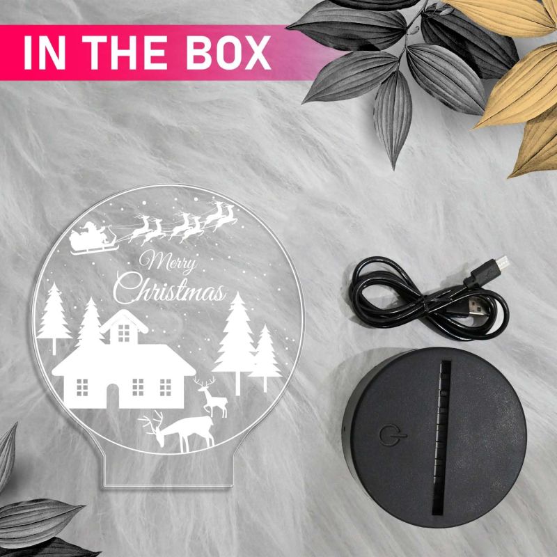 Merry Christmas Tree Night Lamp | 7 Color Changing Light with On/Off Touch Button | USB Powered | Gift for Christmas